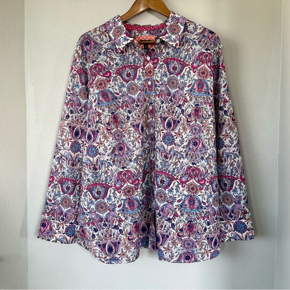 TALBOTS NWT 2X Cotton Button Front Shirt in Magical Floral • Rainbow Paisley - Picture 4 of 13